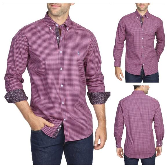 Tailorbyrd Men's Cotton Stretch Long Sleeve Shirt Red Navy Size XXL - Picture 2 of 10